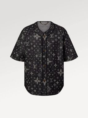 Louis Vuitton Black Short-Sleeve Monogram Button Baseball Shirt